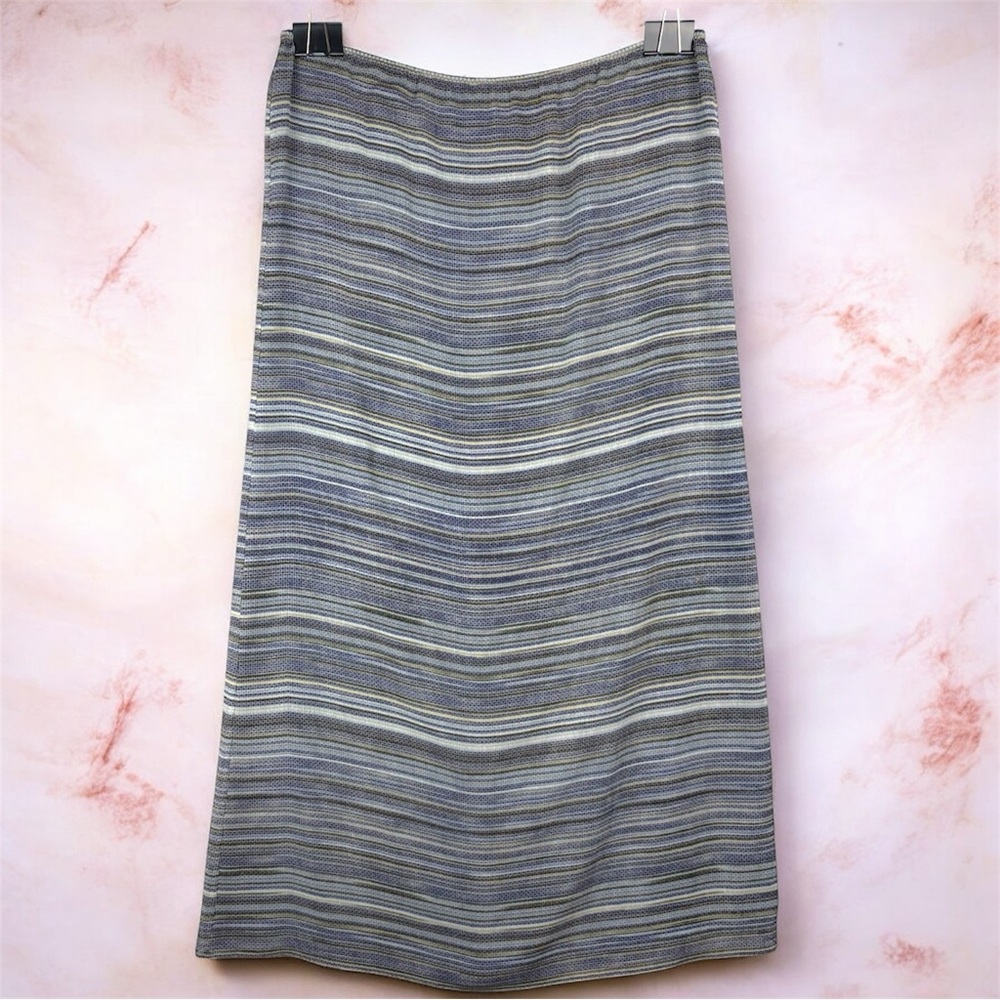 VTG Preview Collection Striped Pencil MIDI Skirt Chiffon 90s Y2K Sz Large Blue